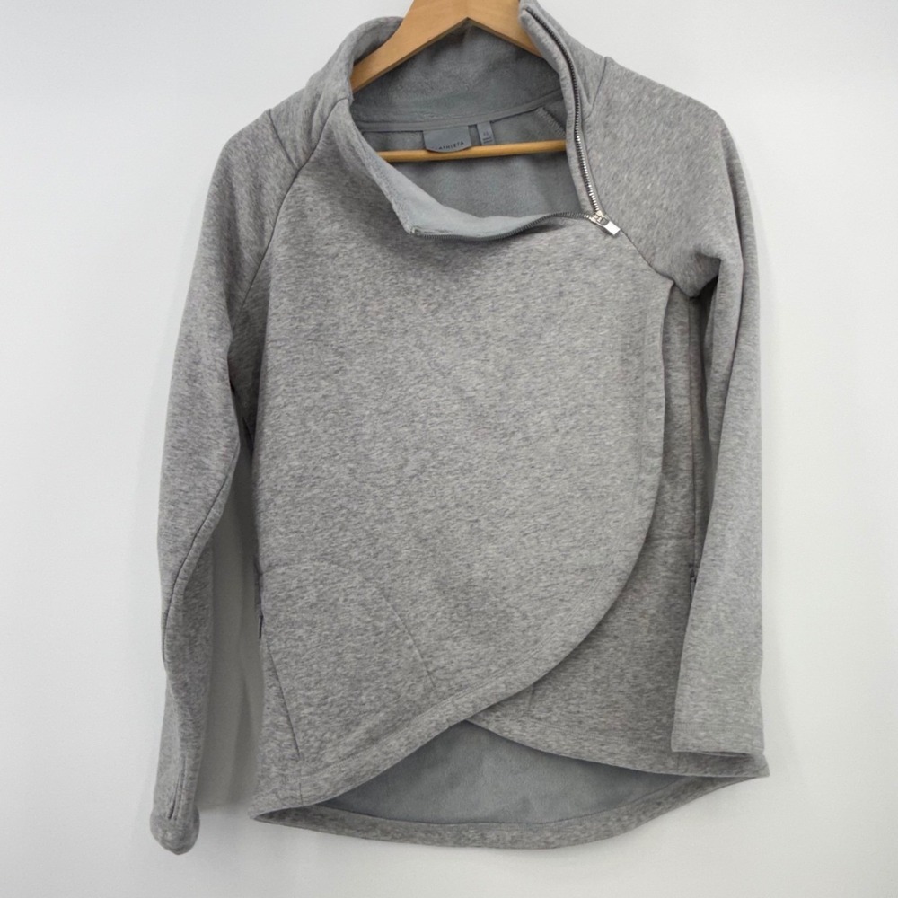 Athleta Womens Sweatshirt Cozy Karma‎ Asym Pullover Athletic Gray XS Zip Pockets